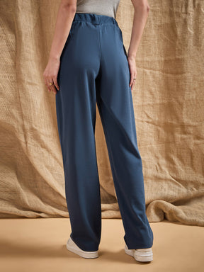 Airforce Blue Front Darted Strechable Pants-SASSAFRAS