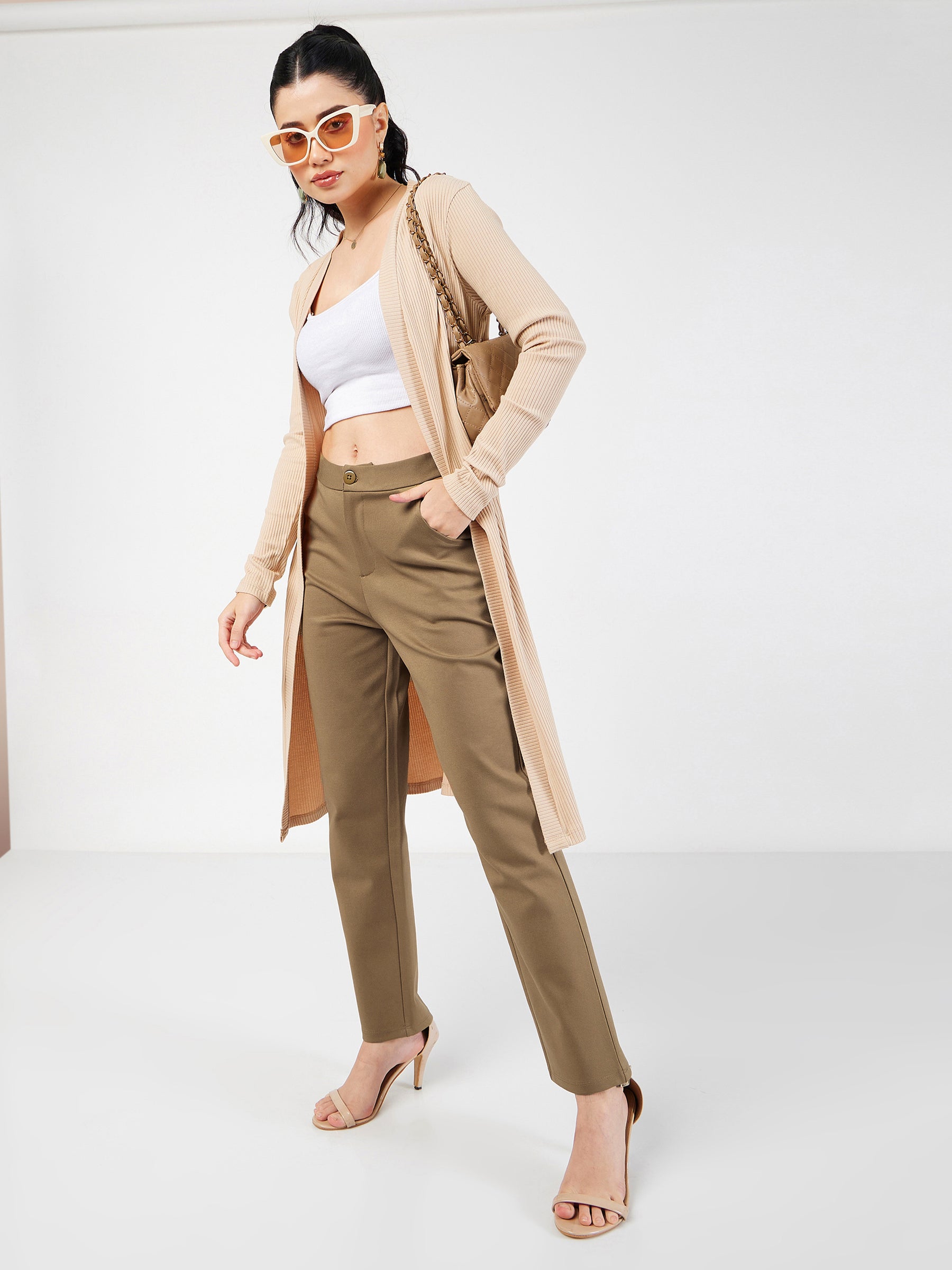 Women Beige Roma Tapered Pants