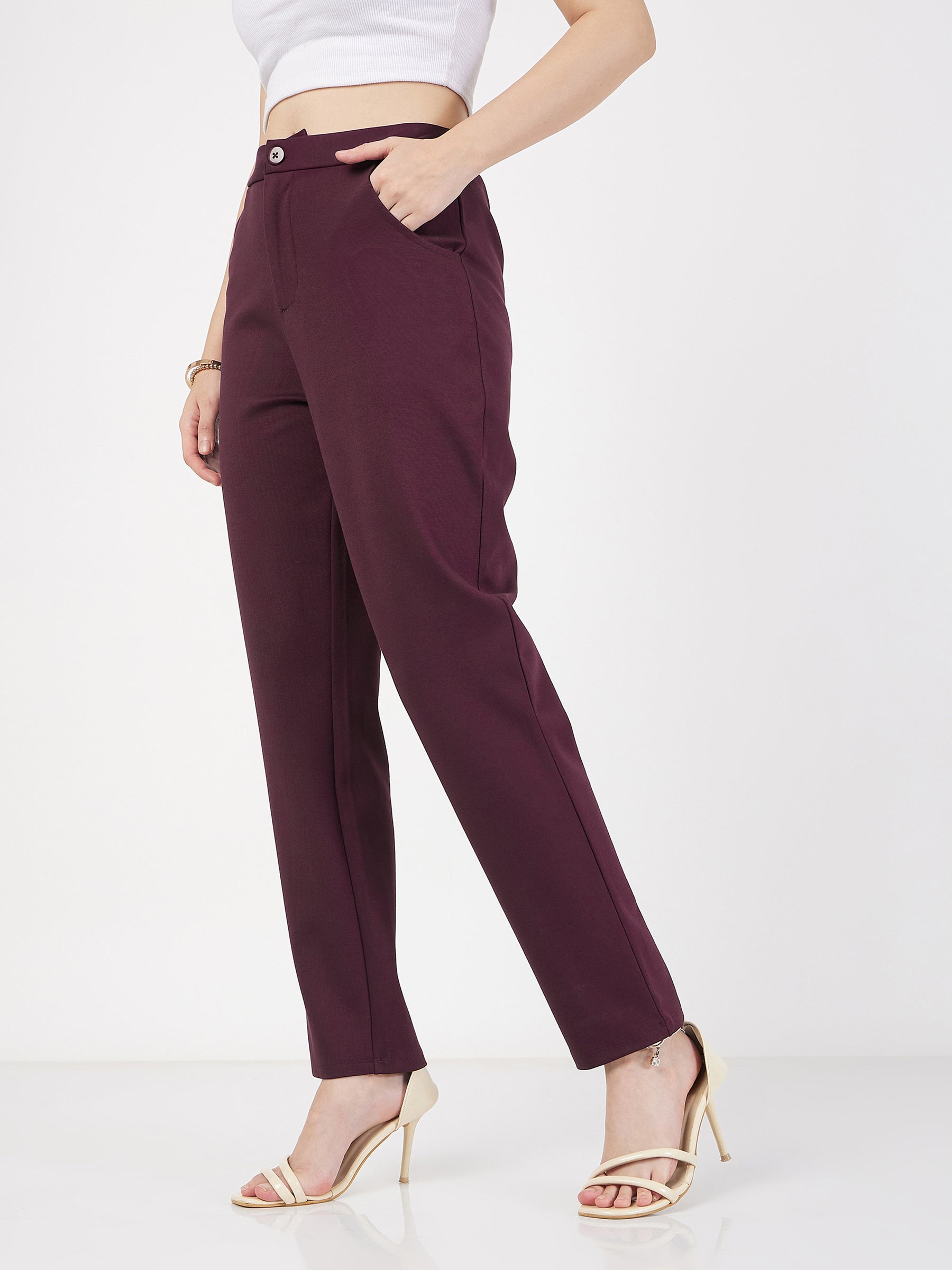 Women Burgundy Roma Tapered Pants