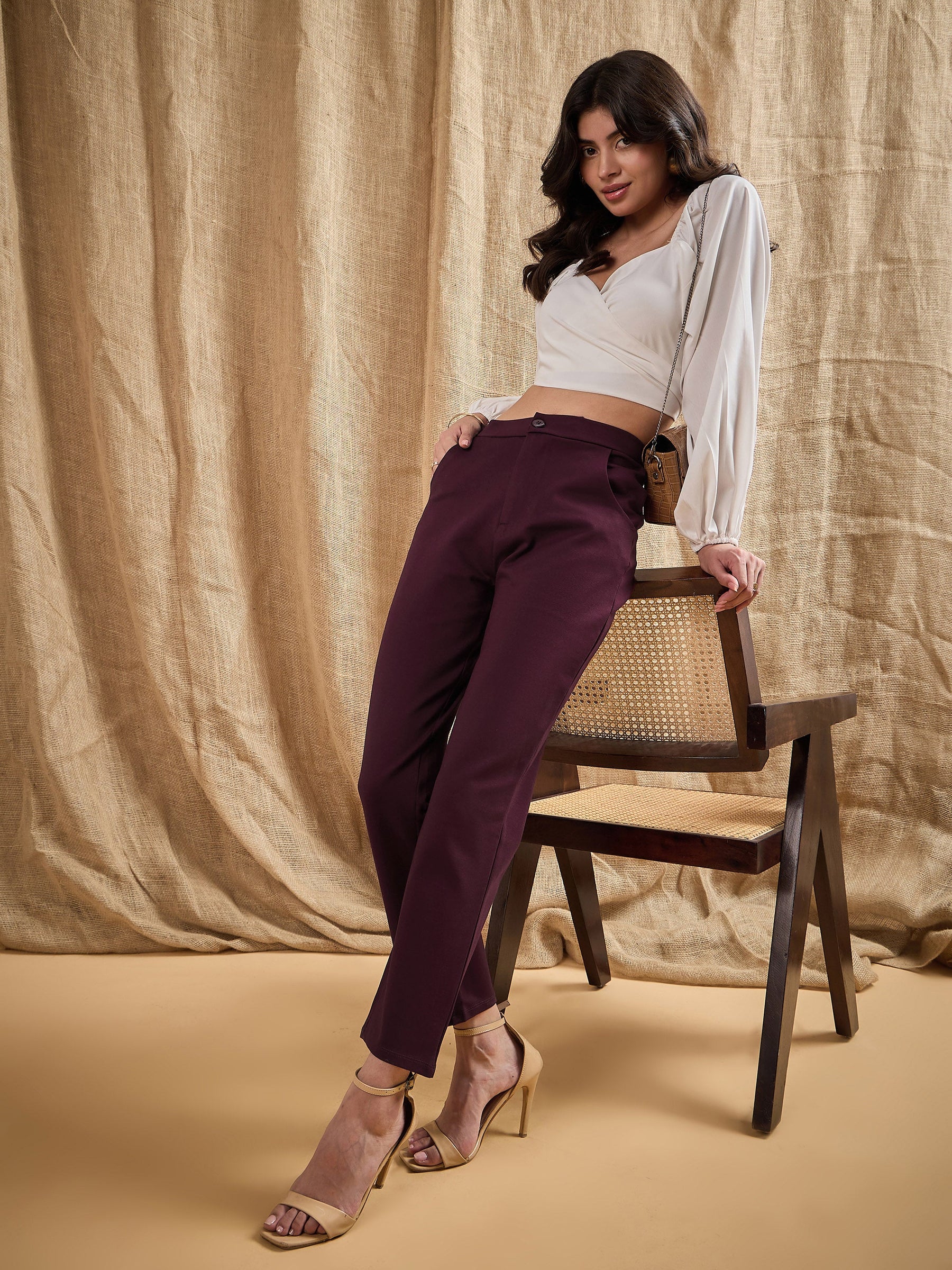 Burgundy Roma Tapered Pants-SASSAFRAS