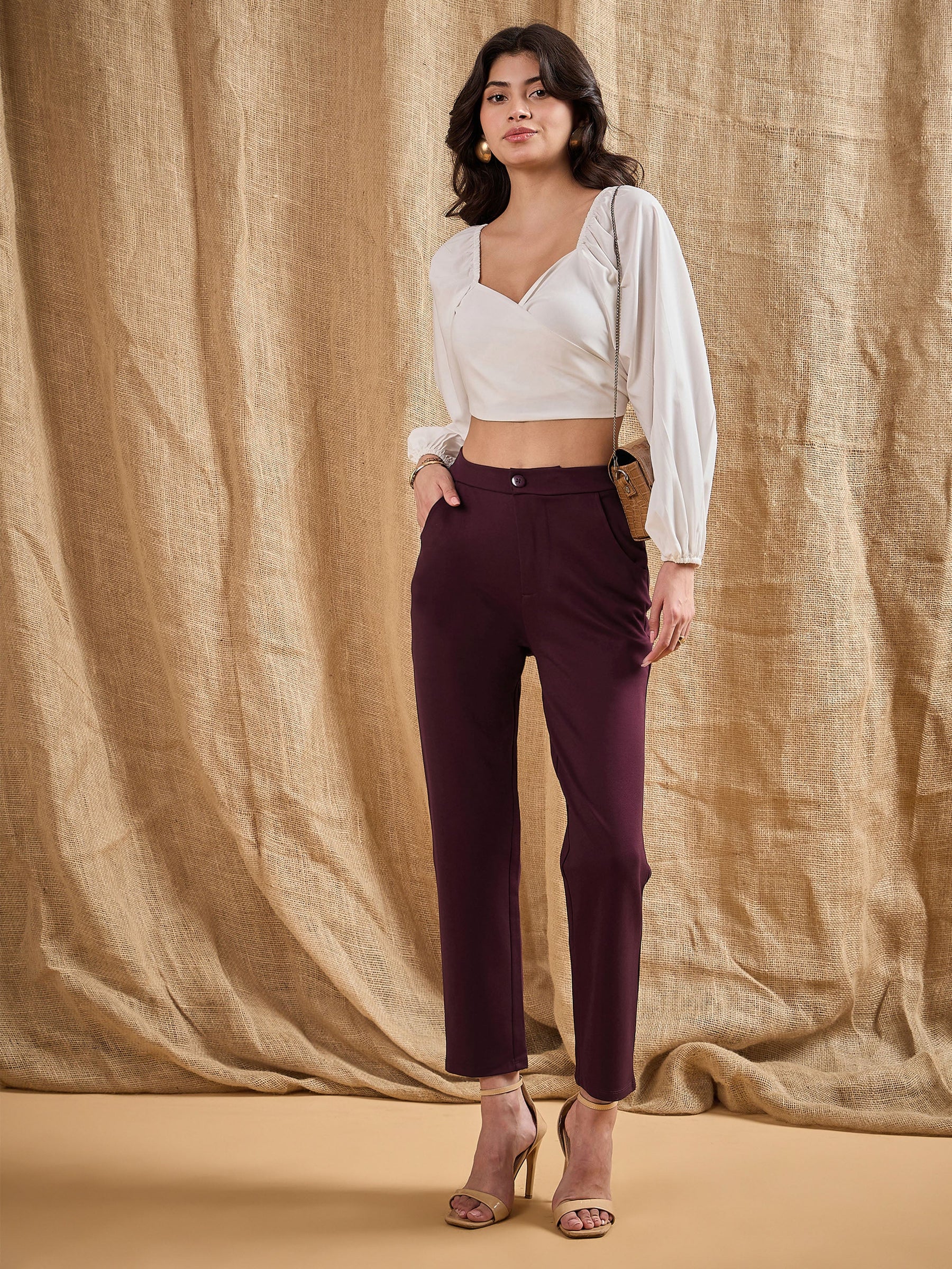 Burgundy Roma Tapered Pants-SASSAFRAS