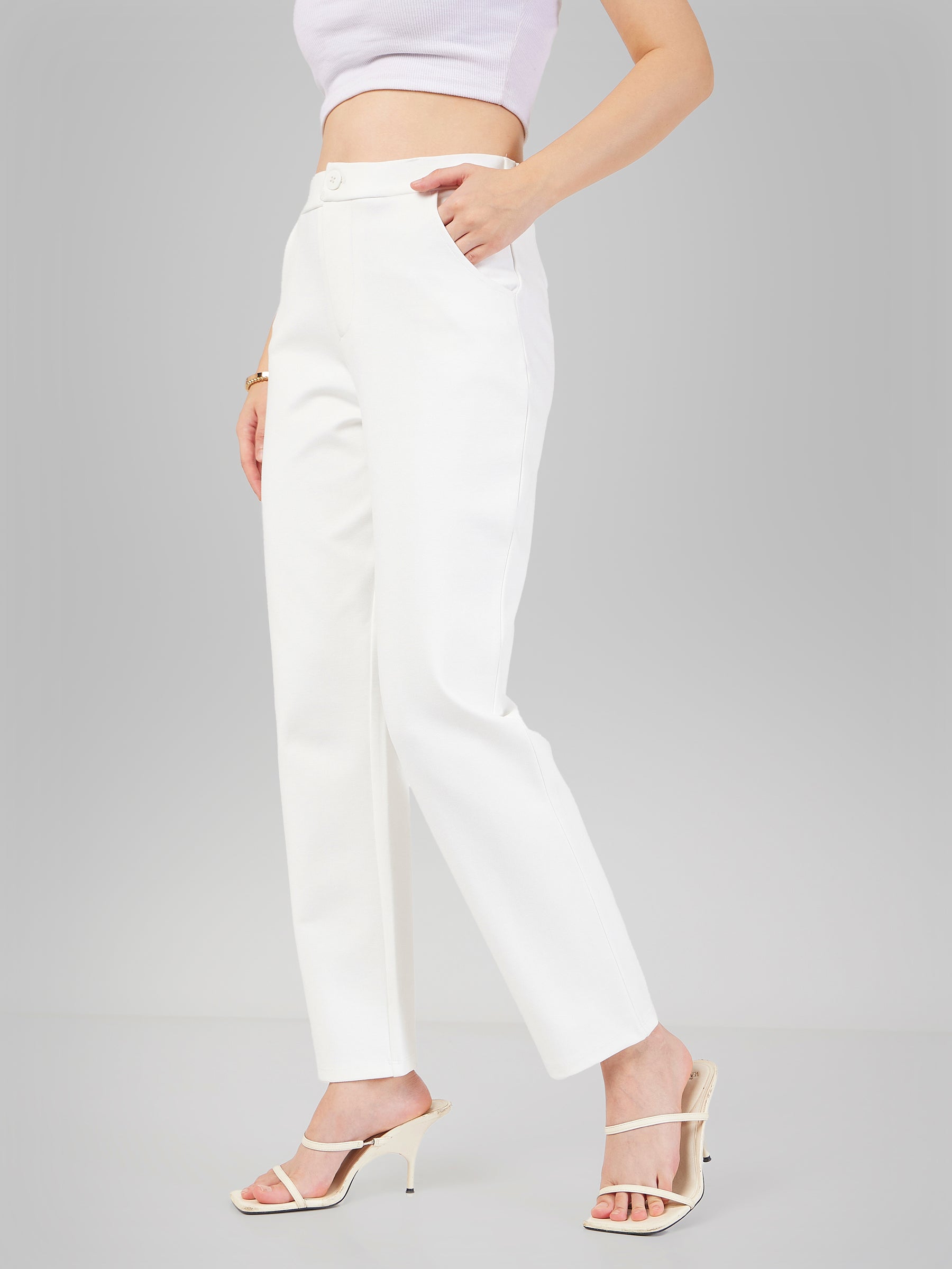 Women White Roma Tapered Pants