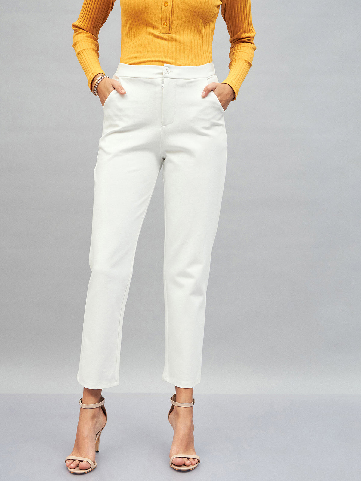 Women White Roma Tapered Pants