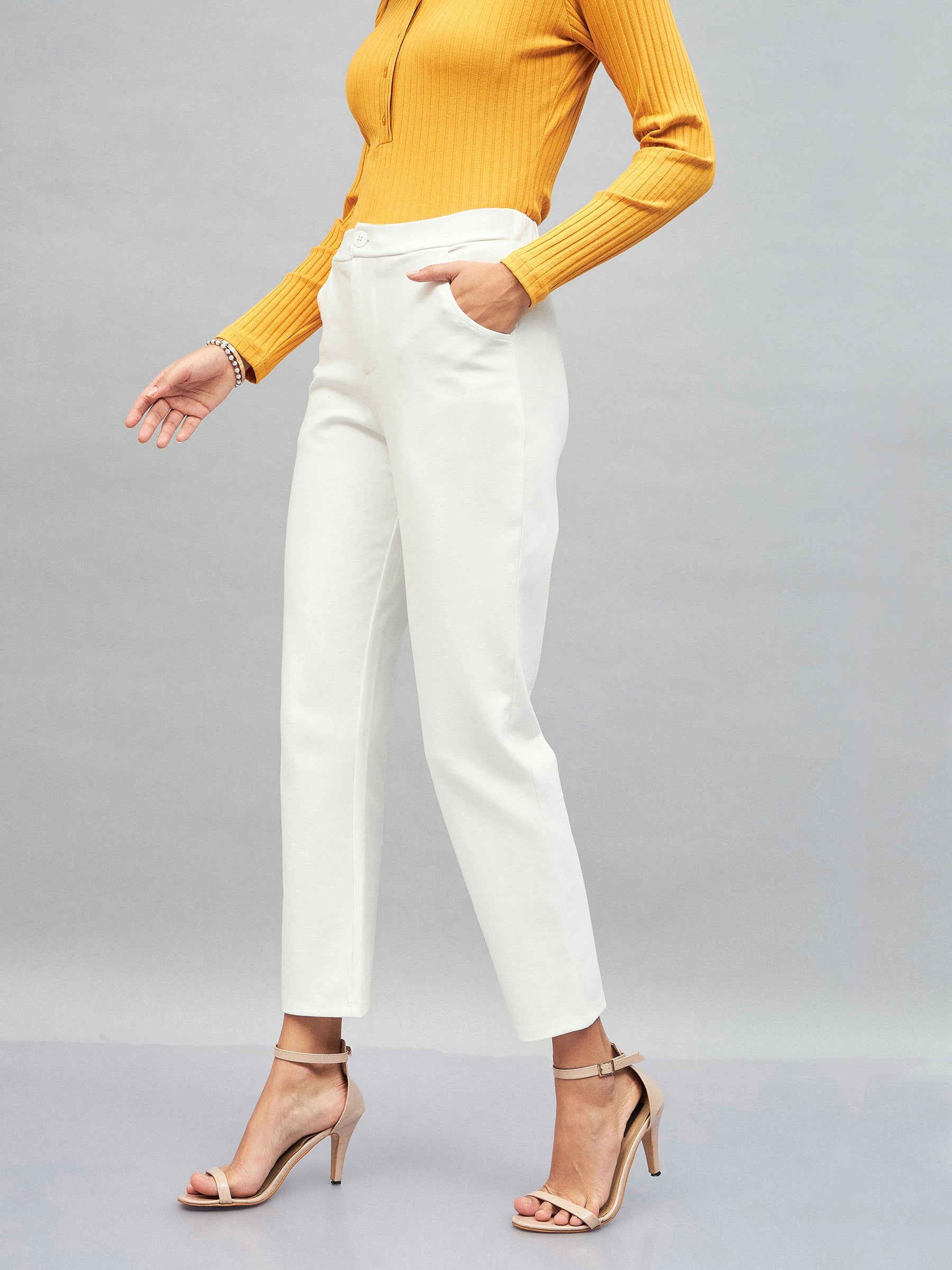 Women White Roma Tapered Pants