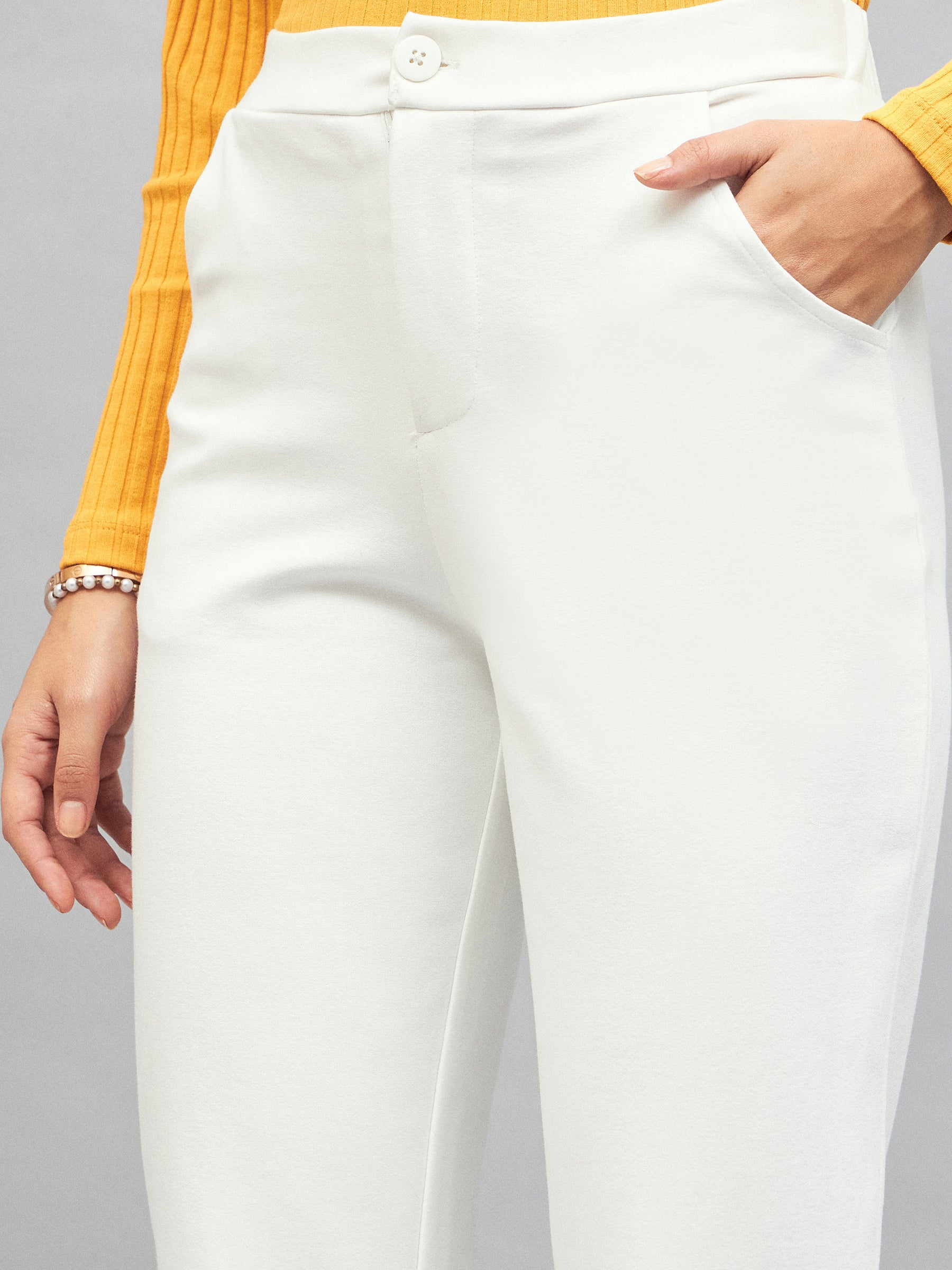 Women White Roma Tapered Pants