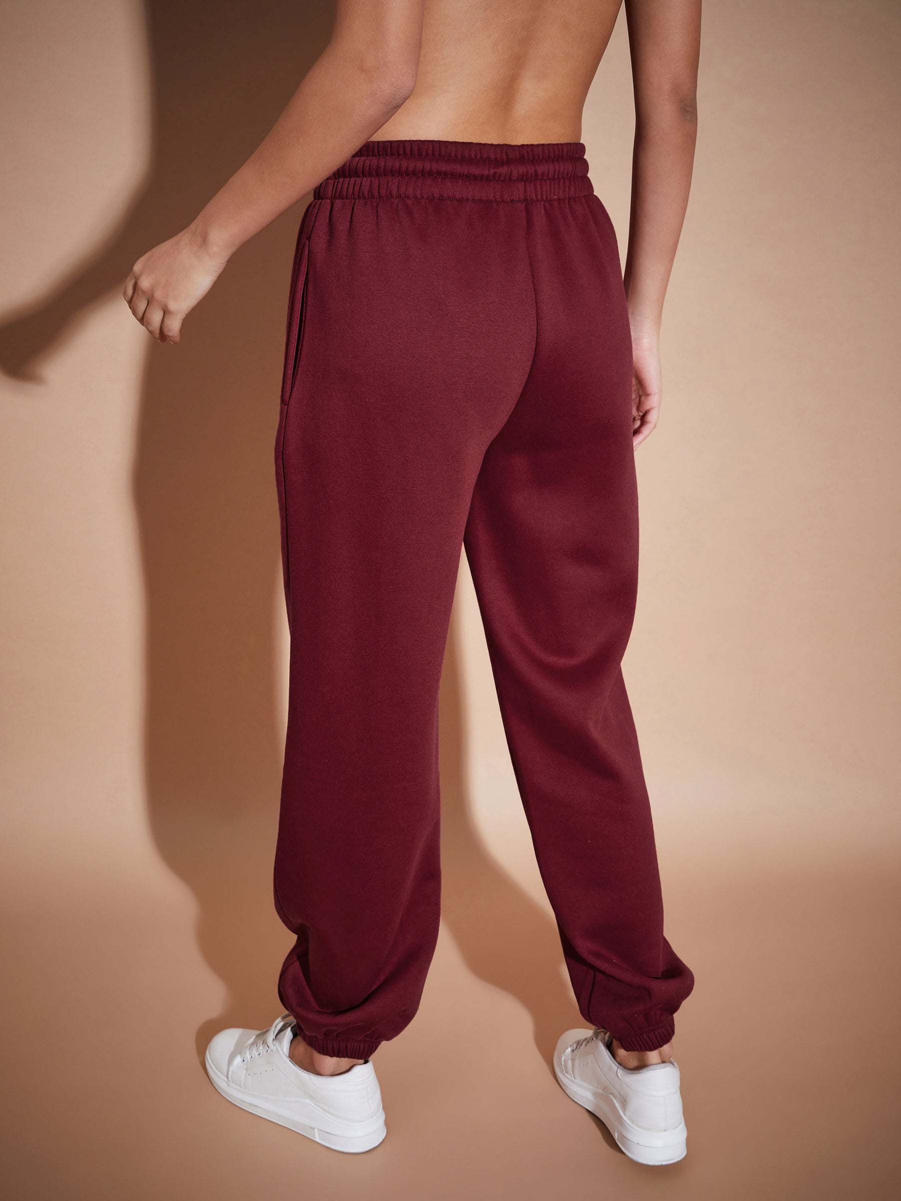 Women Maroon Premium Fleece Baggy Joggers