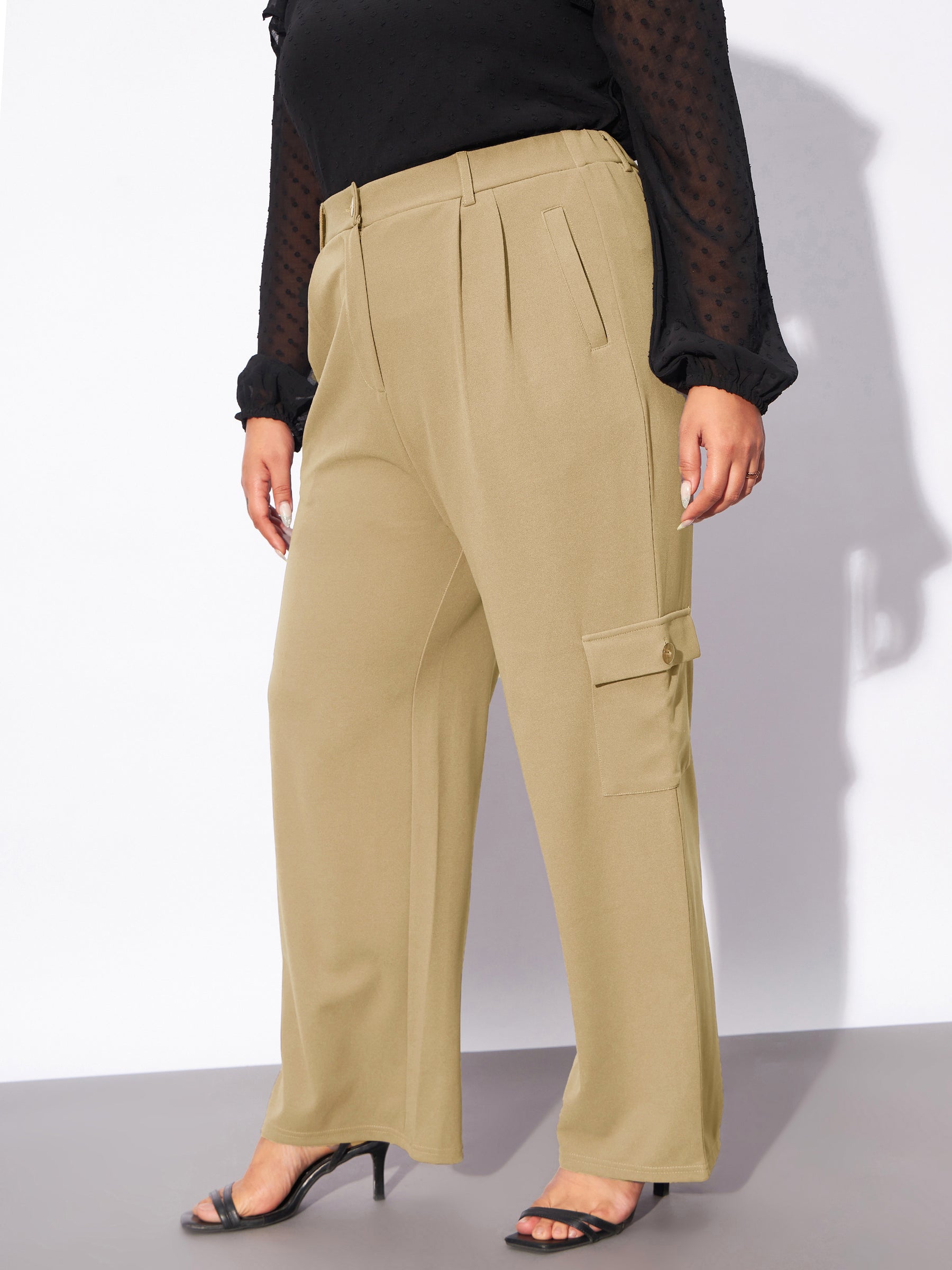 Women Beige Multi Pockets Cargo Pants