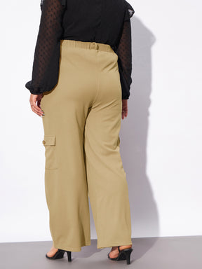 Women Beige Multi Pockets Cargo Pants