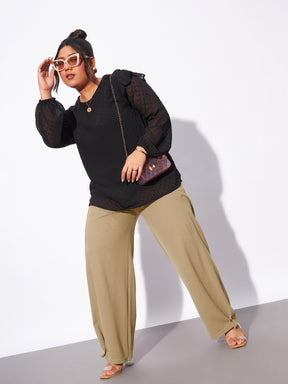 Women Beige Hem Button Detail Straight Pants