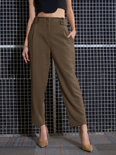 Women Beige Front Button Paperback Waist Pants