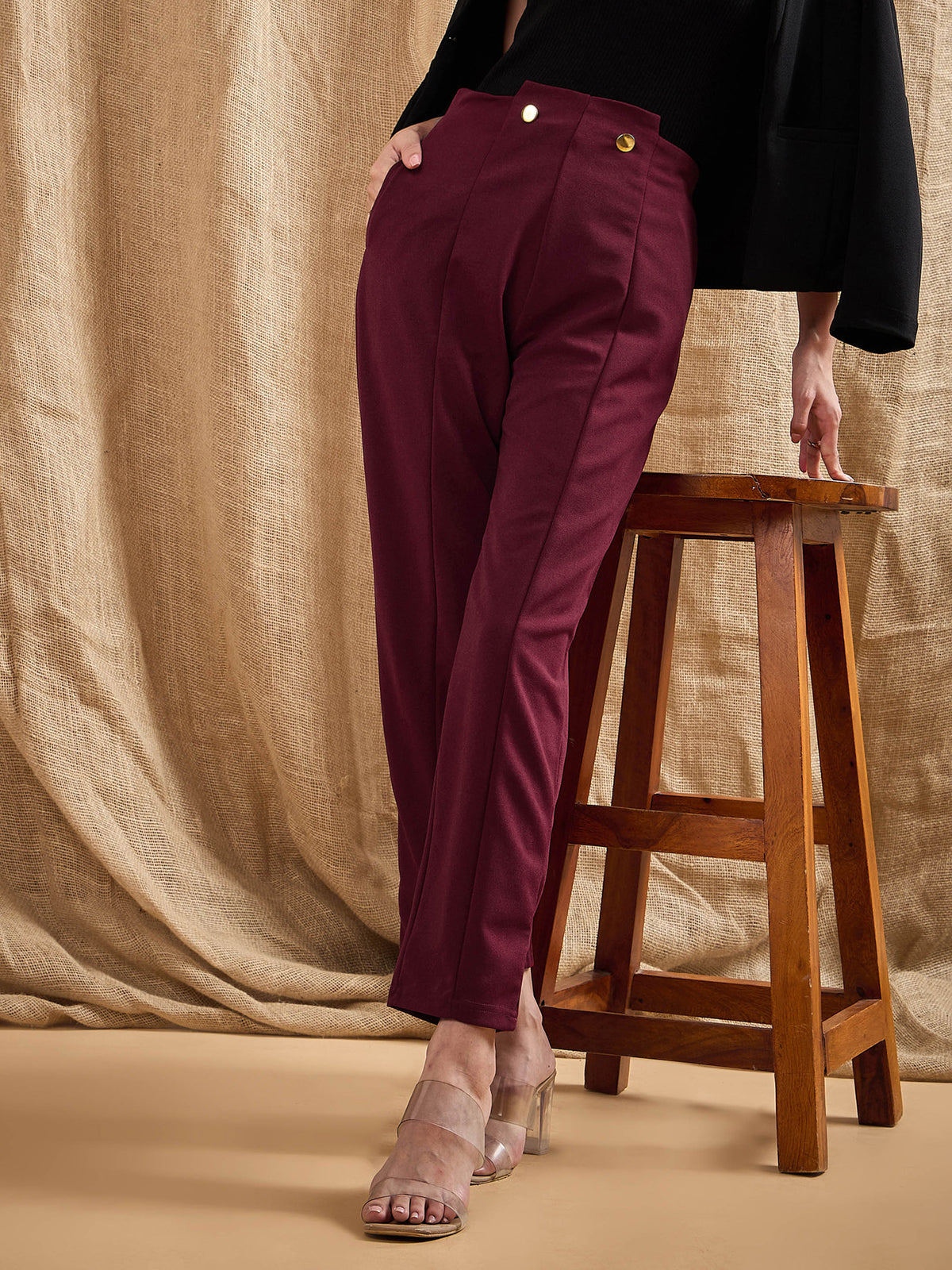 Red Waist Button Pants-SASSAFRAS