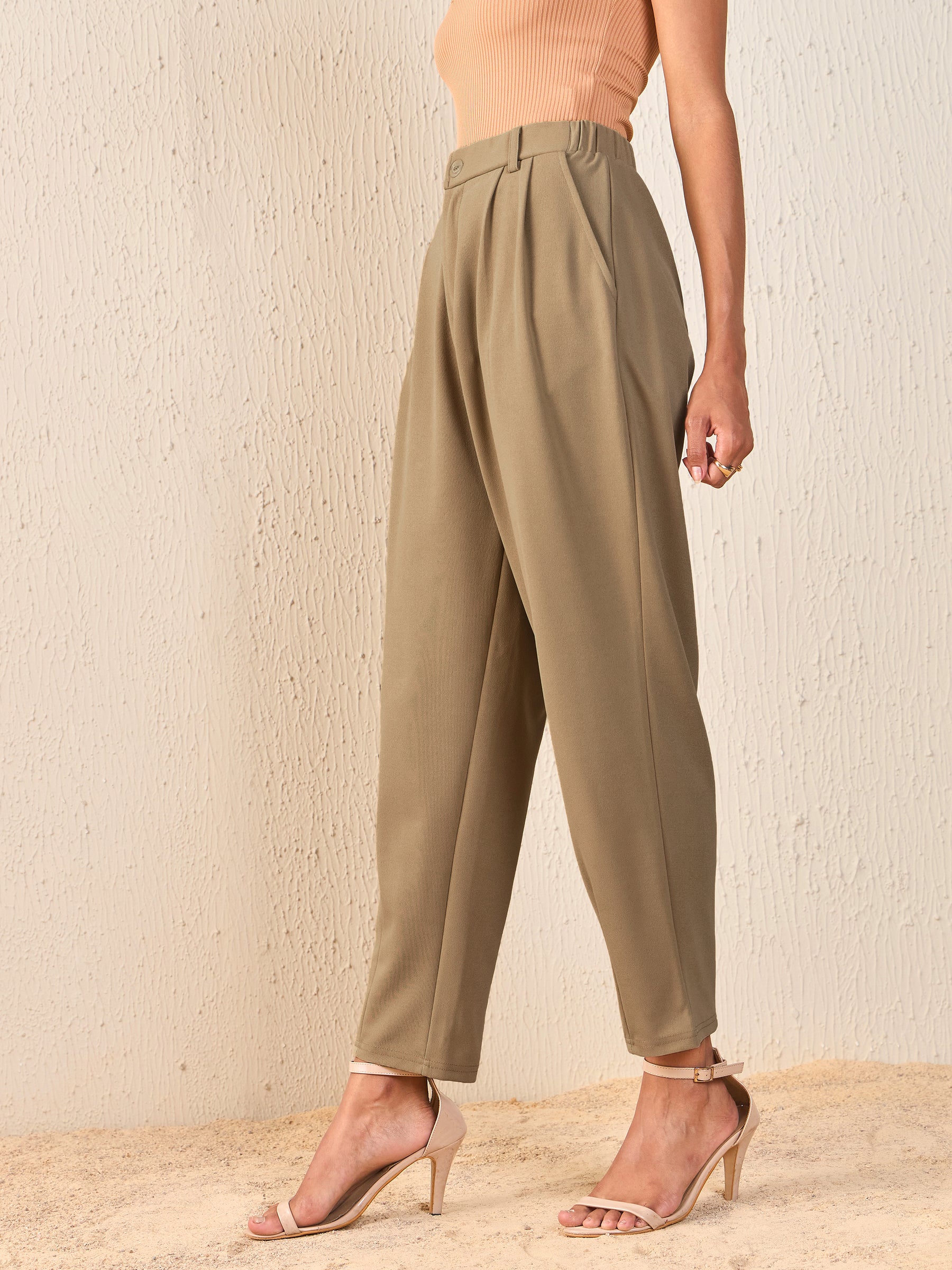 Women Beige Tapered Pants