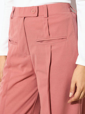 Peach Front Pleated Straight Fit Trousers-SASSAFRAS