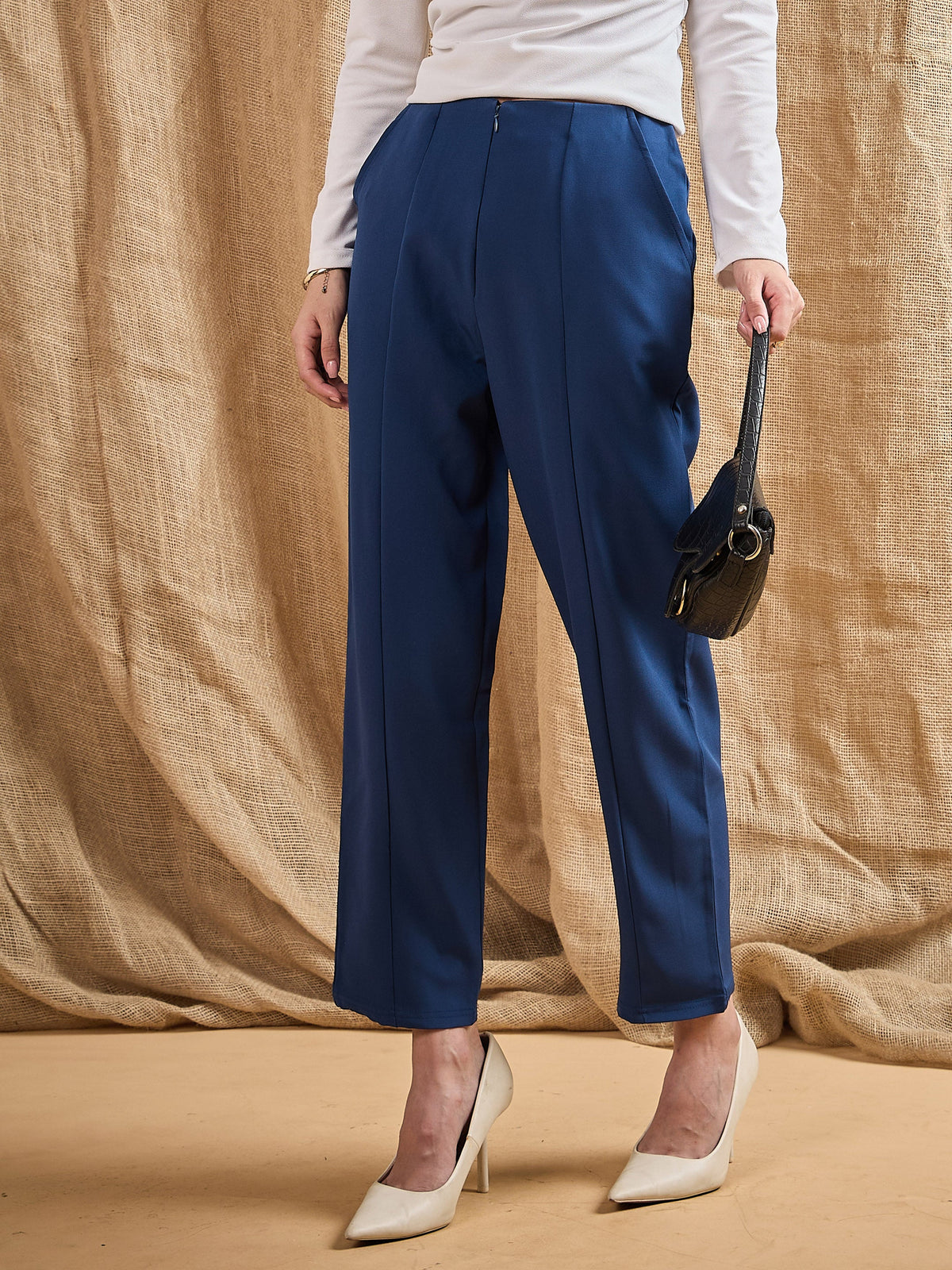 Royal Blue Front Darted Balloon Fit Pants-SASSAFRAS