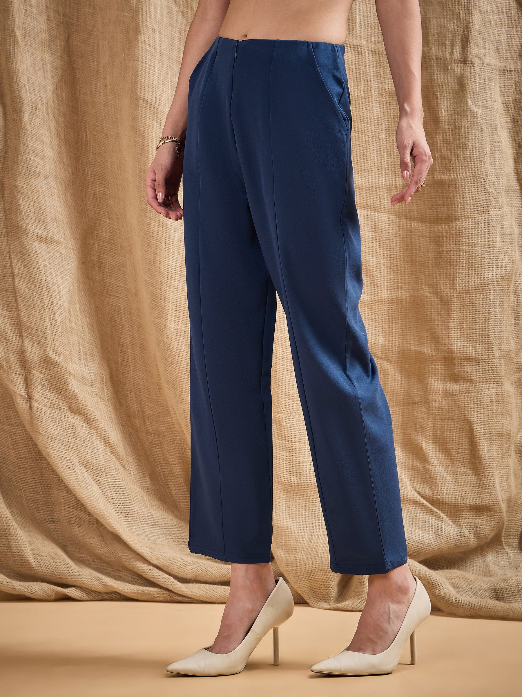 Royal Blue Front Darted Balloon Fit Pants-SASSAFRAS