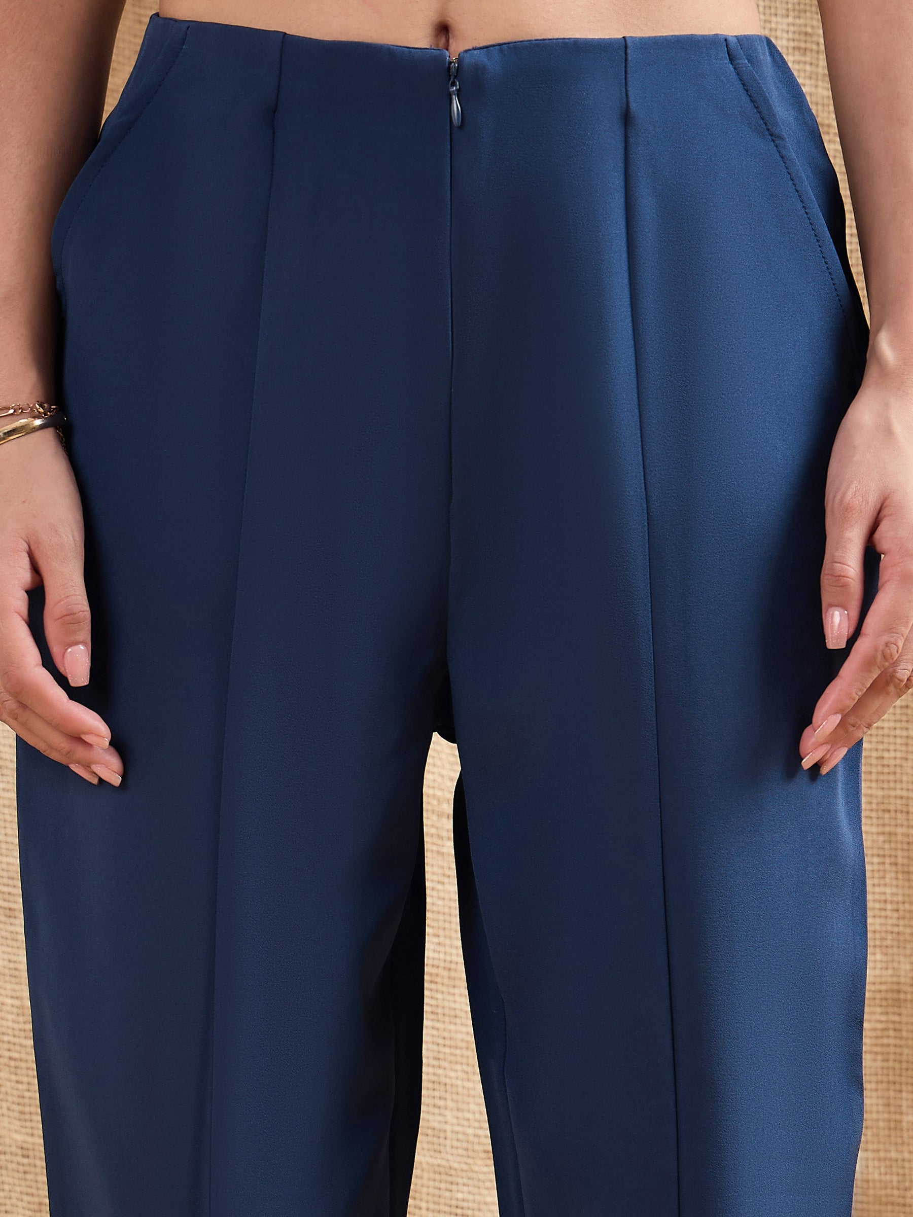 Royal Blue Front Darted Balloon Fit Pants-SASSAFRAS