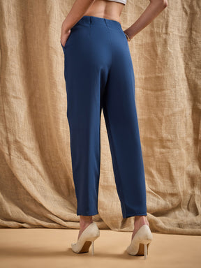 Royal Blue Front Darted Balloon Fit Pants-SASSAFRAS