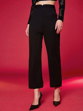 Black Knit Straight Fit Trousers-SASSAFRAS