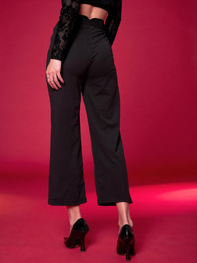 Black Knit Straight Fit Trousers-SASSAFRAS