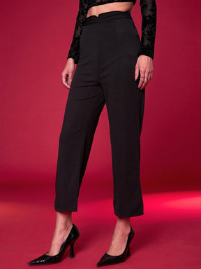 Black Knit Straight Fit Trousers-SASSAFRAS