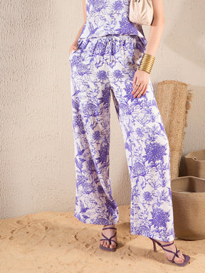 Purple Floral Palazzo Pants-SASSAFRAS