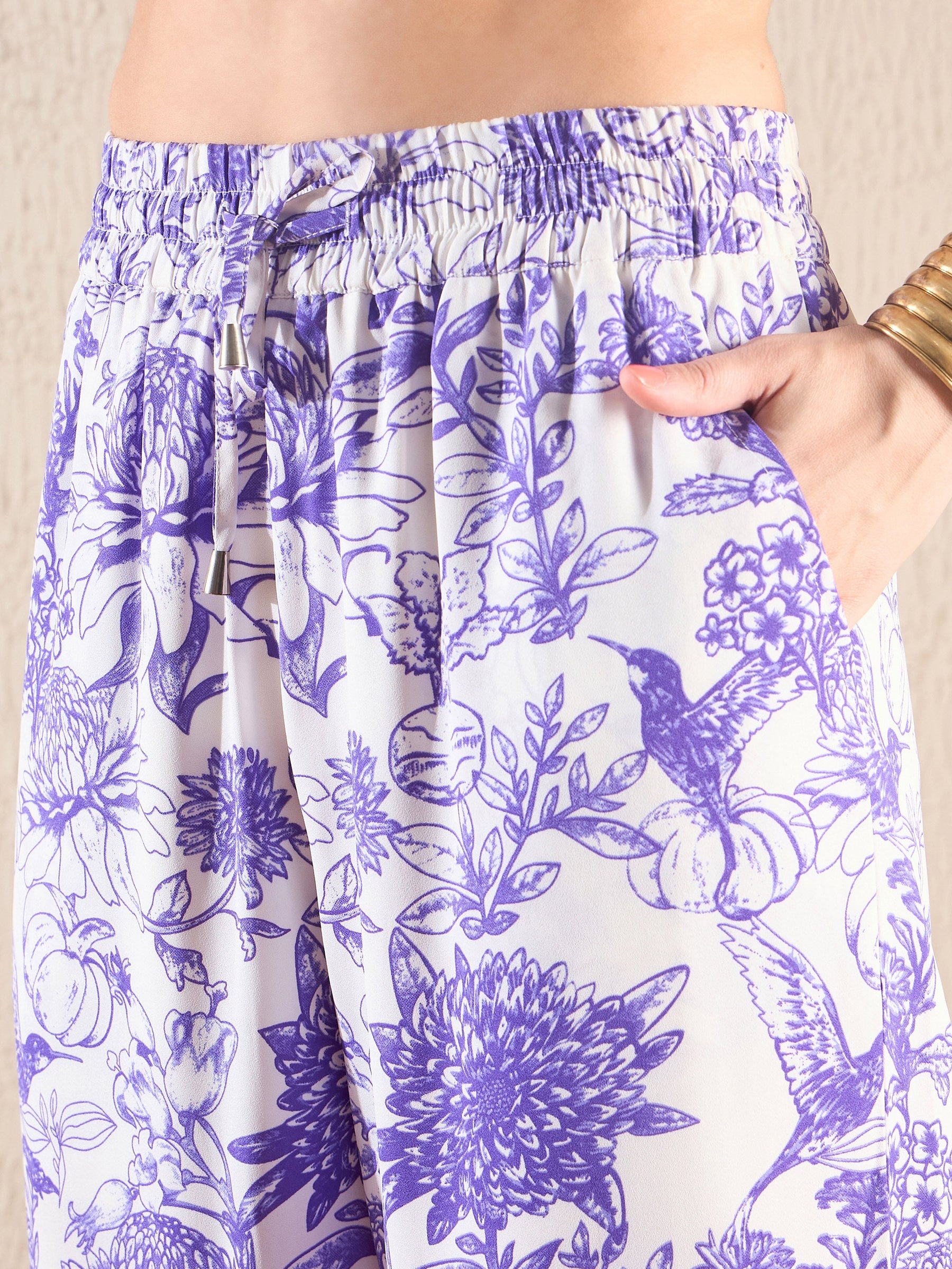 Purple Floral Palazzo Pants-SASSAFRAS