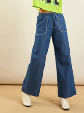 Blue Tencel Contrast Piping Detail Pants-SASSAFRAS