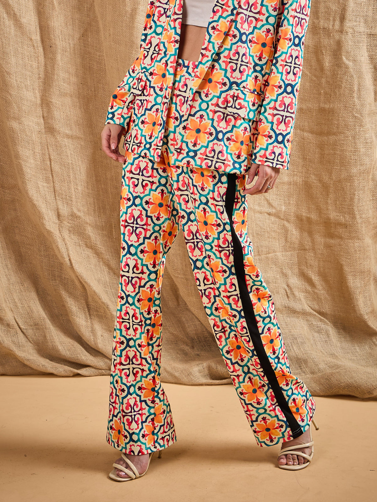 Yellow Geometrical Print Straight Fit Pants-SASSAFRAS