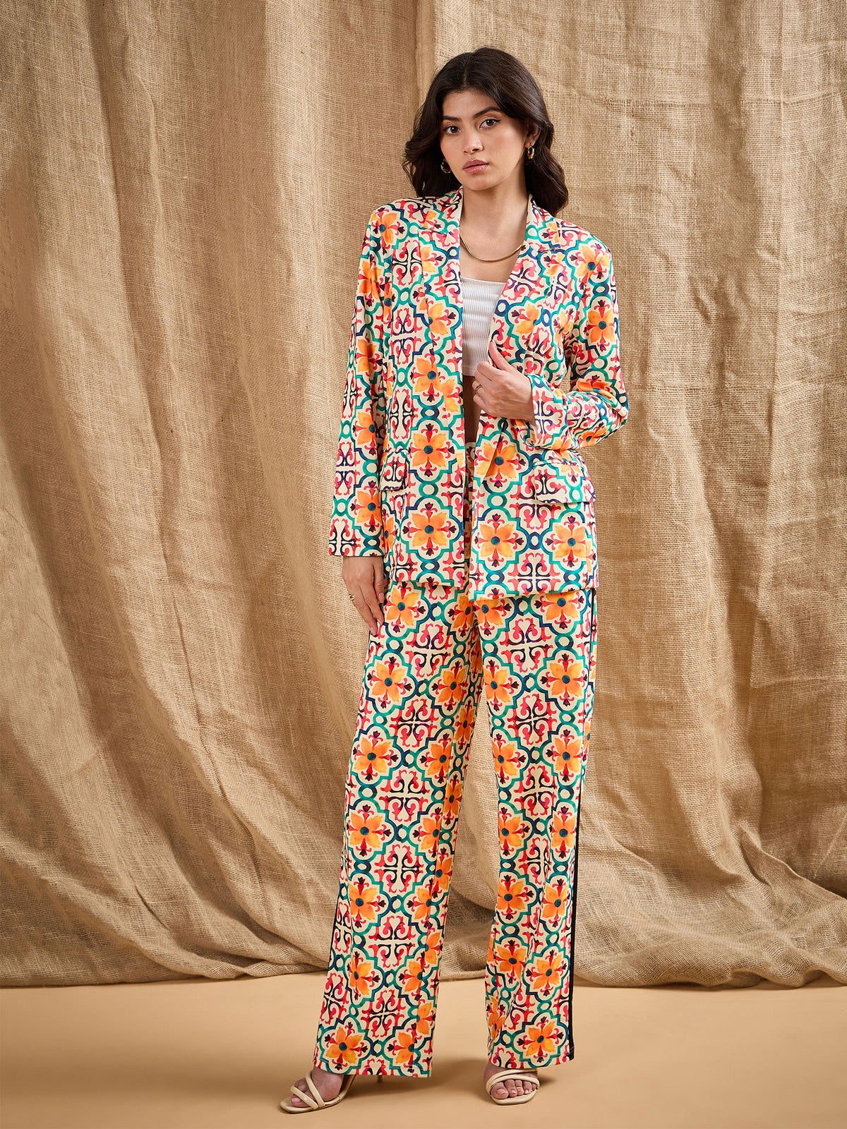 Yellow Geometrical Print Straight Fit Pants-SASSAFRAS