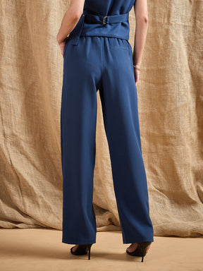 Airforce Blue Straight Fit Side Tape Pants-SASSAFRAS