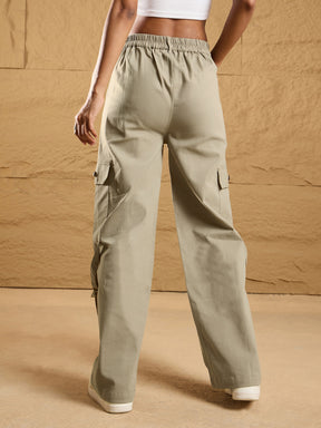 Beige Pocket Loop Detail Cargo Pants-SASSAFRAS