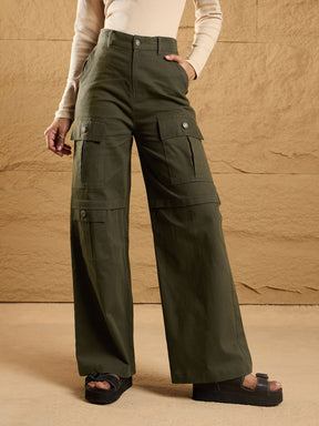 Olive Front Pocket Straight Fit Pants-SASSAFRAS