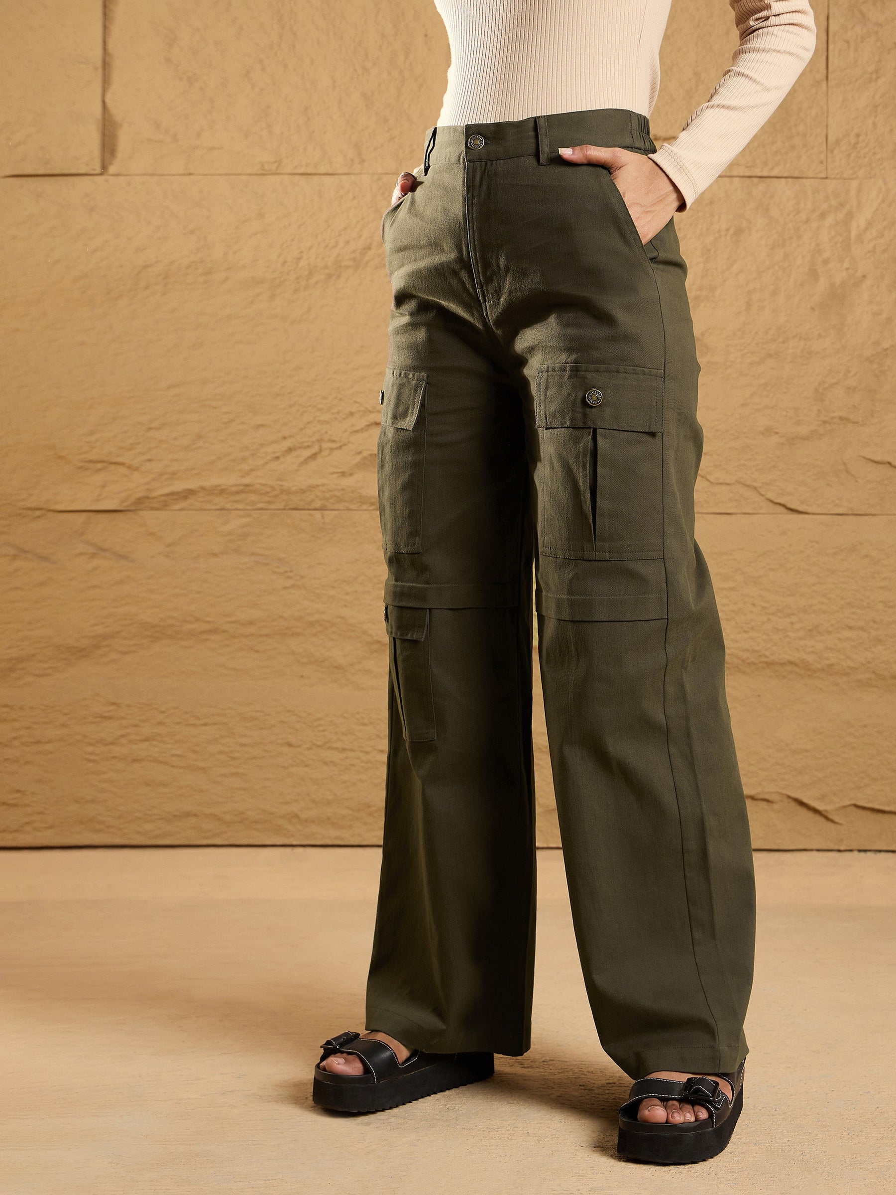 Olive Front Pocket Straight Fit Pants-SASSAFRAS