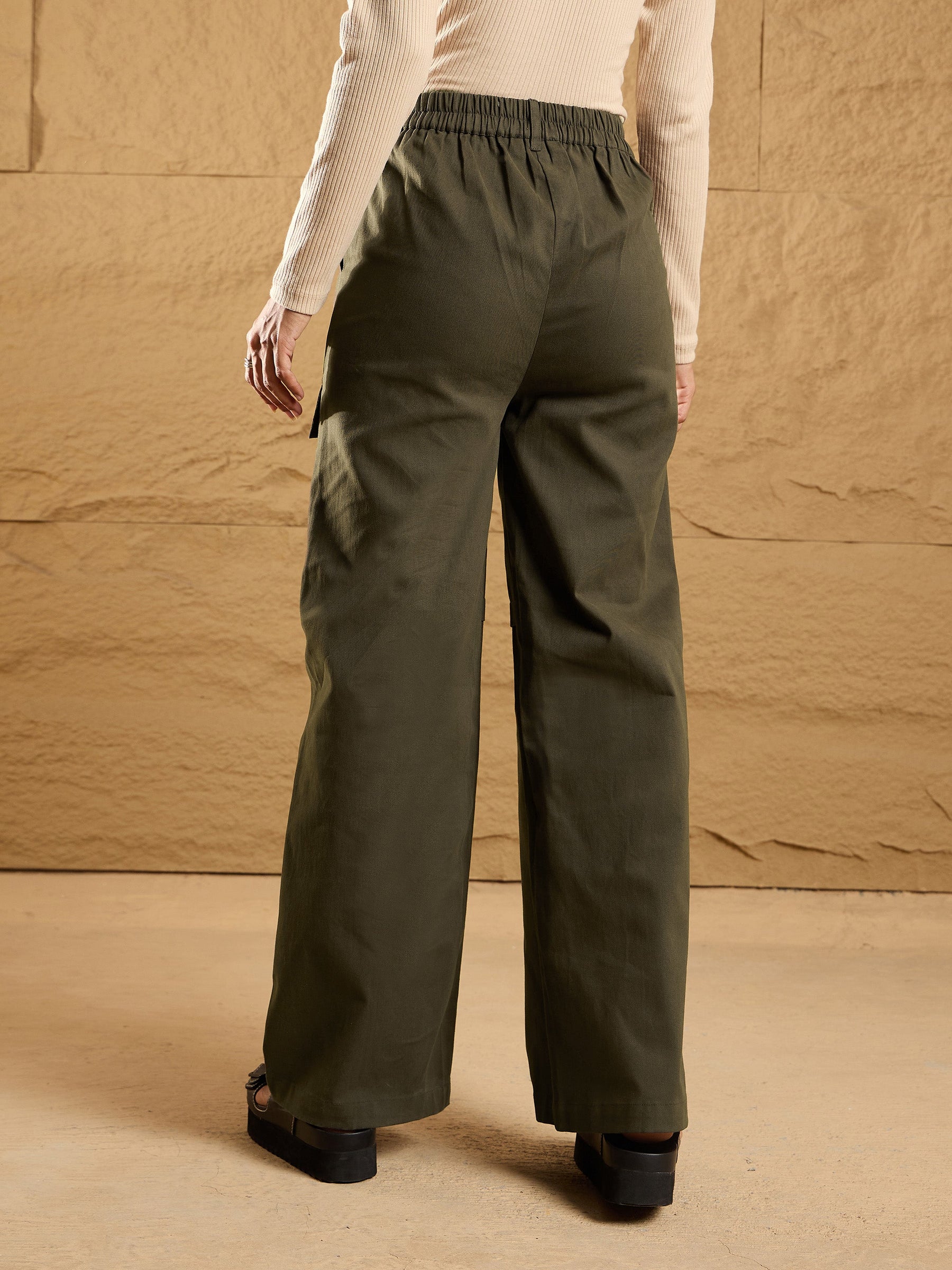 Olive Front Pocket Straight Fit Pants-SASSAFRAS