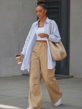 Women Beige Side Pockets Parachute Korean Cargo Pants