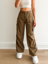 Women Brown Side Pockets Parachute Korean Cargo Pants