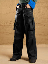 Black Side Pockets Parachute Korean Cargo Pants-SASSAFRAS