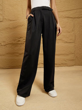 Black Waist Belt Comfort Fit Korean Pants-SASSAFRAS