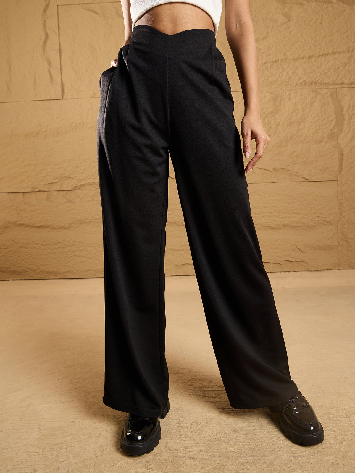 Black Front Pleated Comfort Fit Korean Pants-SASSAFRAS