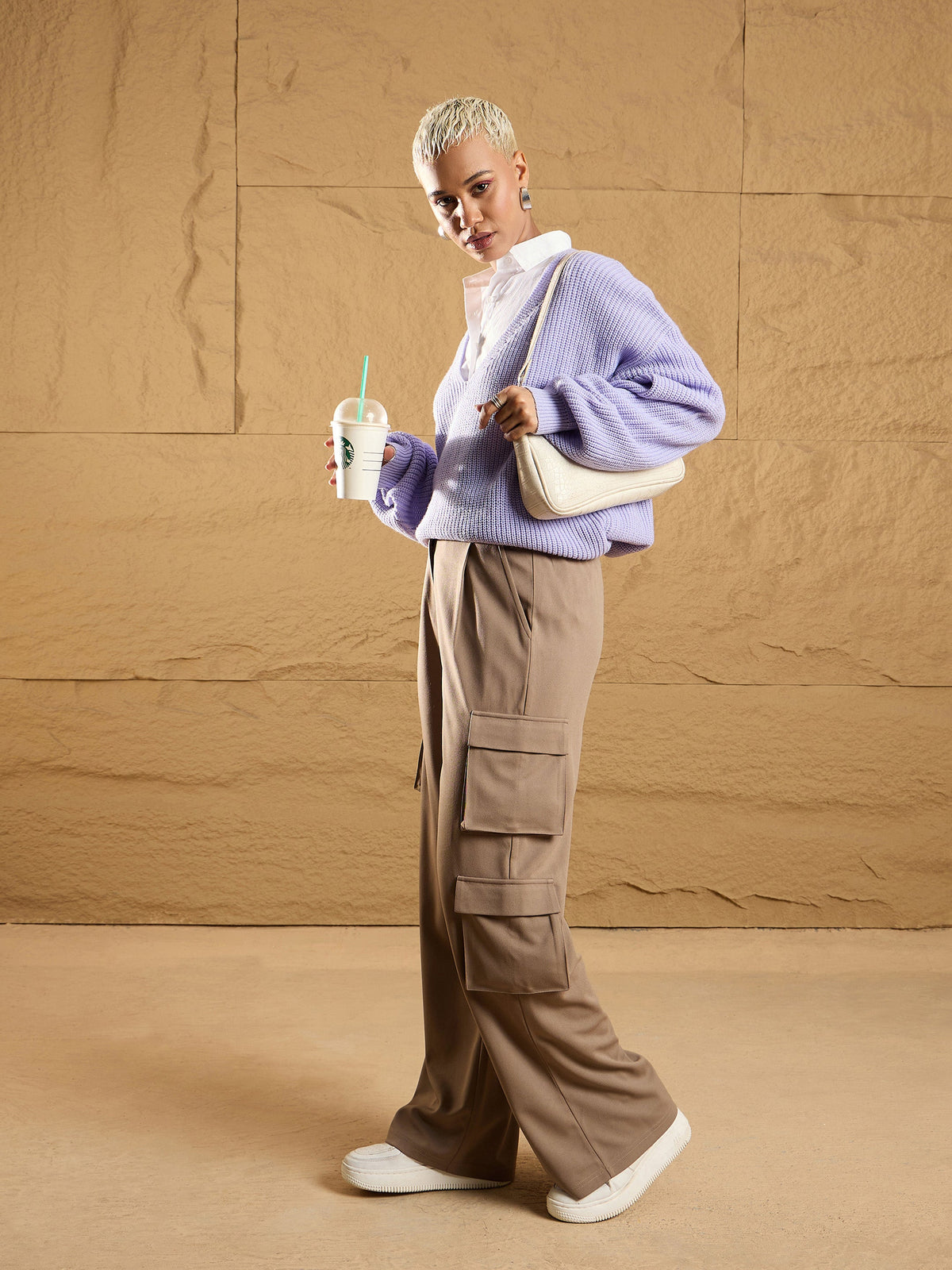 Beige Comfort Fit Korean Cargo Pants-SASSAFRAS