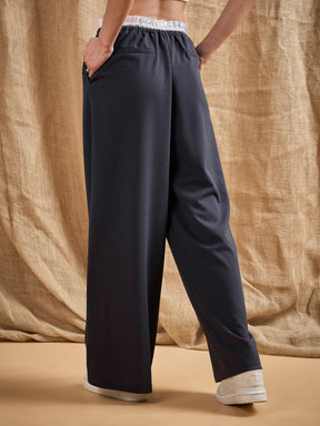 Grey Contrast Paperback Waist Korean Pants-SASSAFRAS