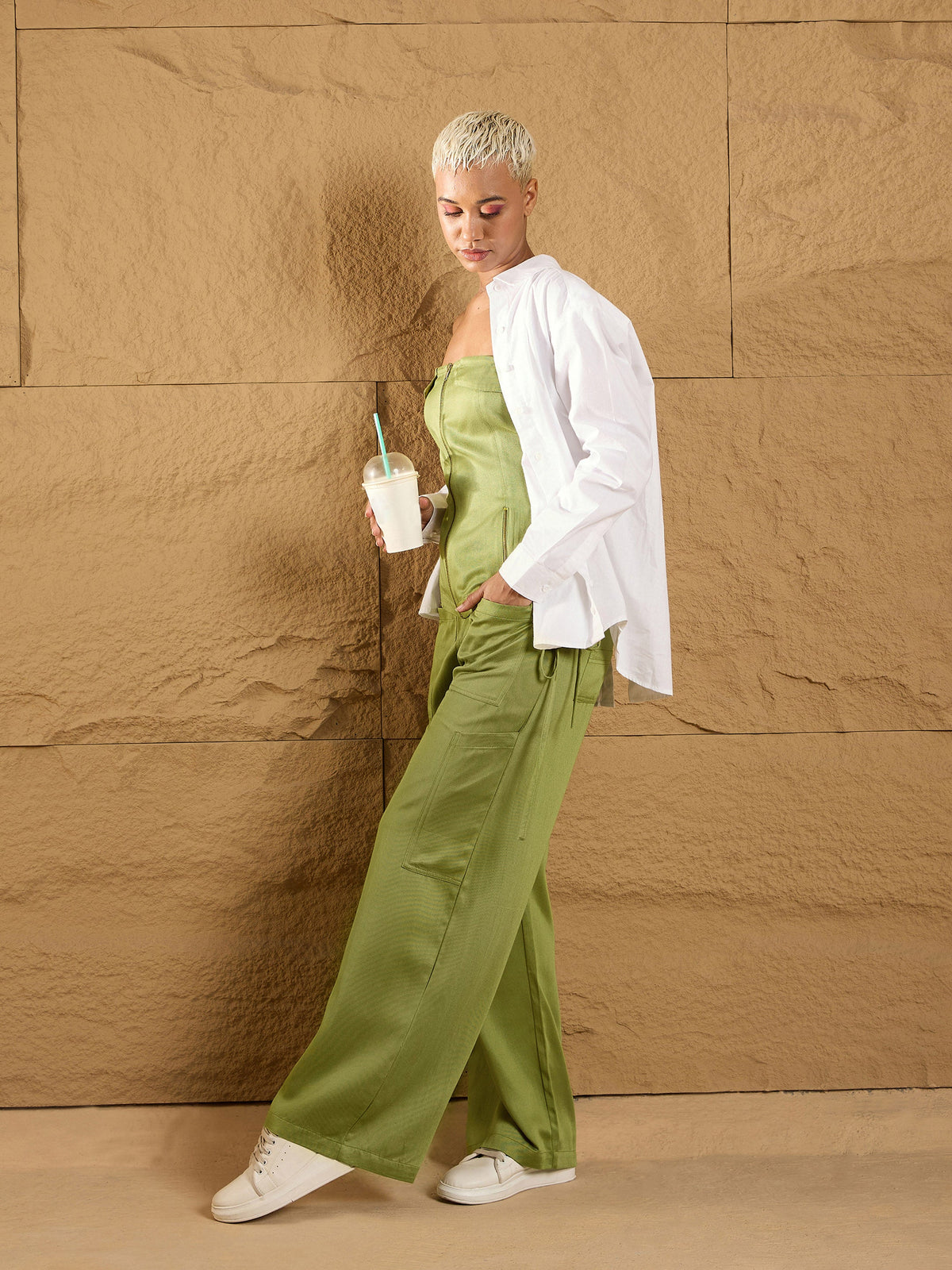 Olive Waist Drawstring Cargo Pants-SASSAFRAS