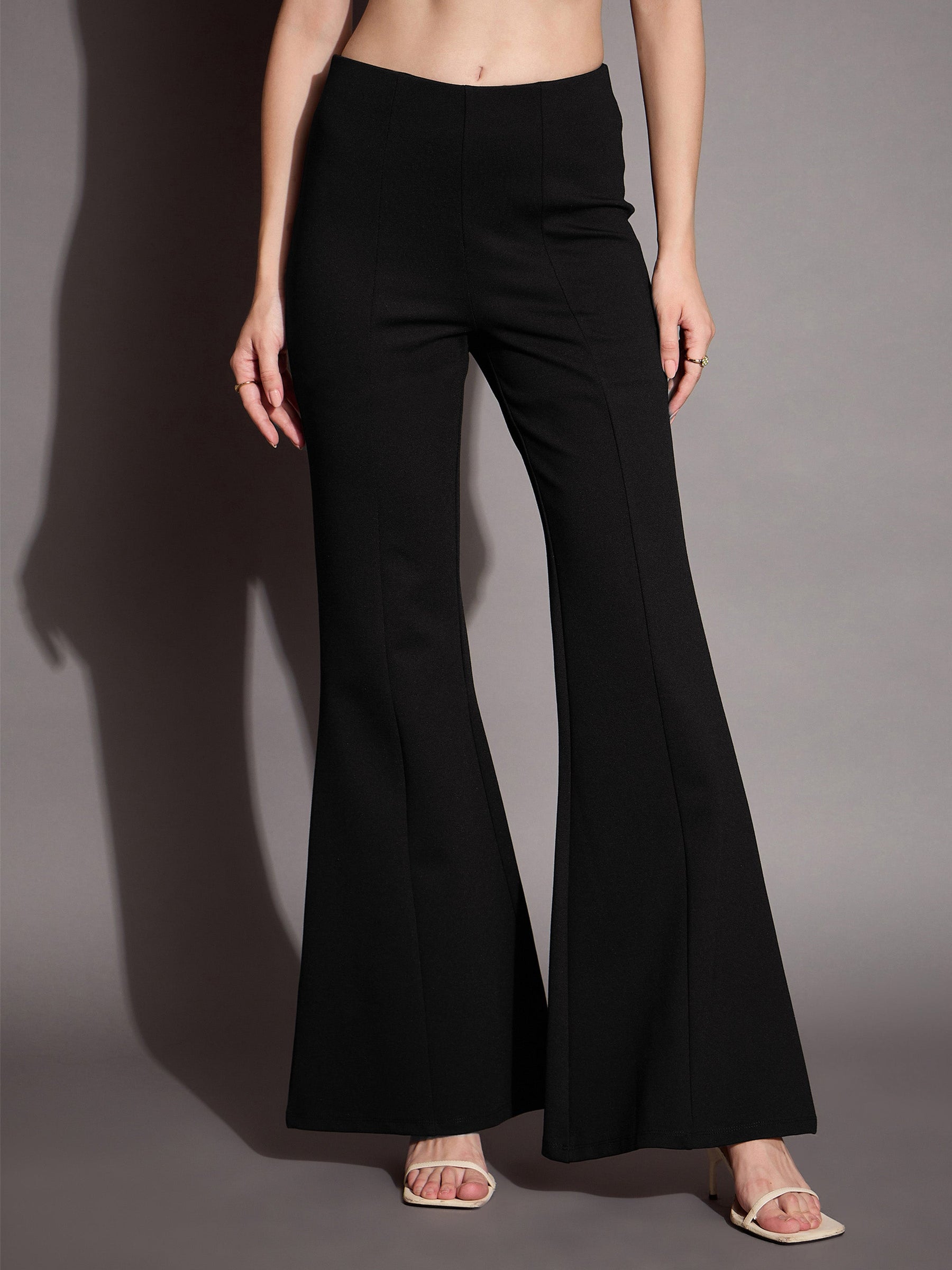 Black Bootcut Flared High-Rise Trousers-SASSAFRAS BASICS