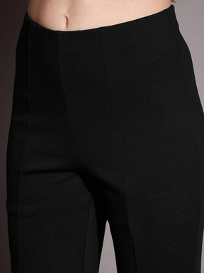 Black Bootcut Flared High-Rise Trousers-SASSAFRAS BASICS