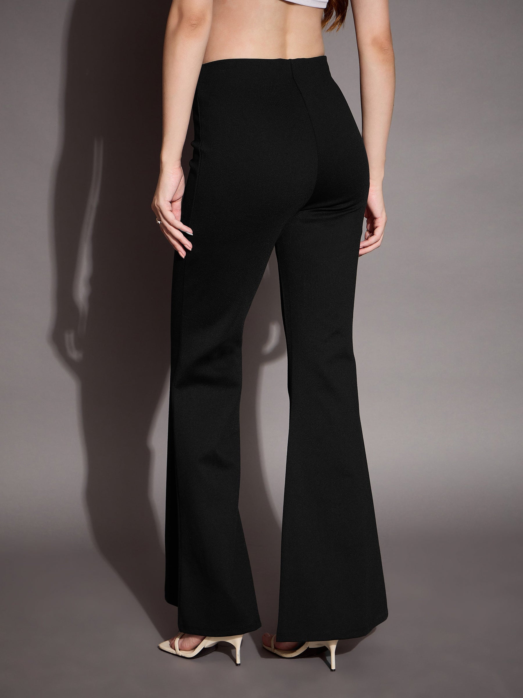 Black Bootcut Flared High-Rise Trousers-SASSAFRAS BASICS