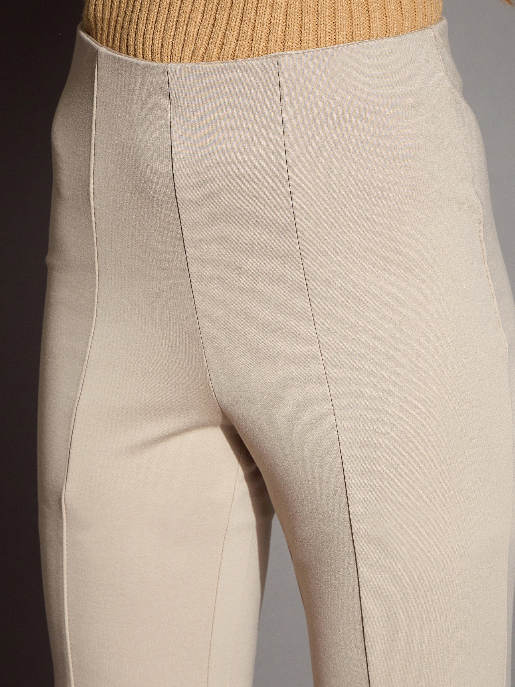 Beige Bootcut Flared High-Rise Trousers-SASSAFRAS BASICS