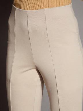 Beige Bootcut Flared High-Rise Trousers-SASSAFRAS BASICS