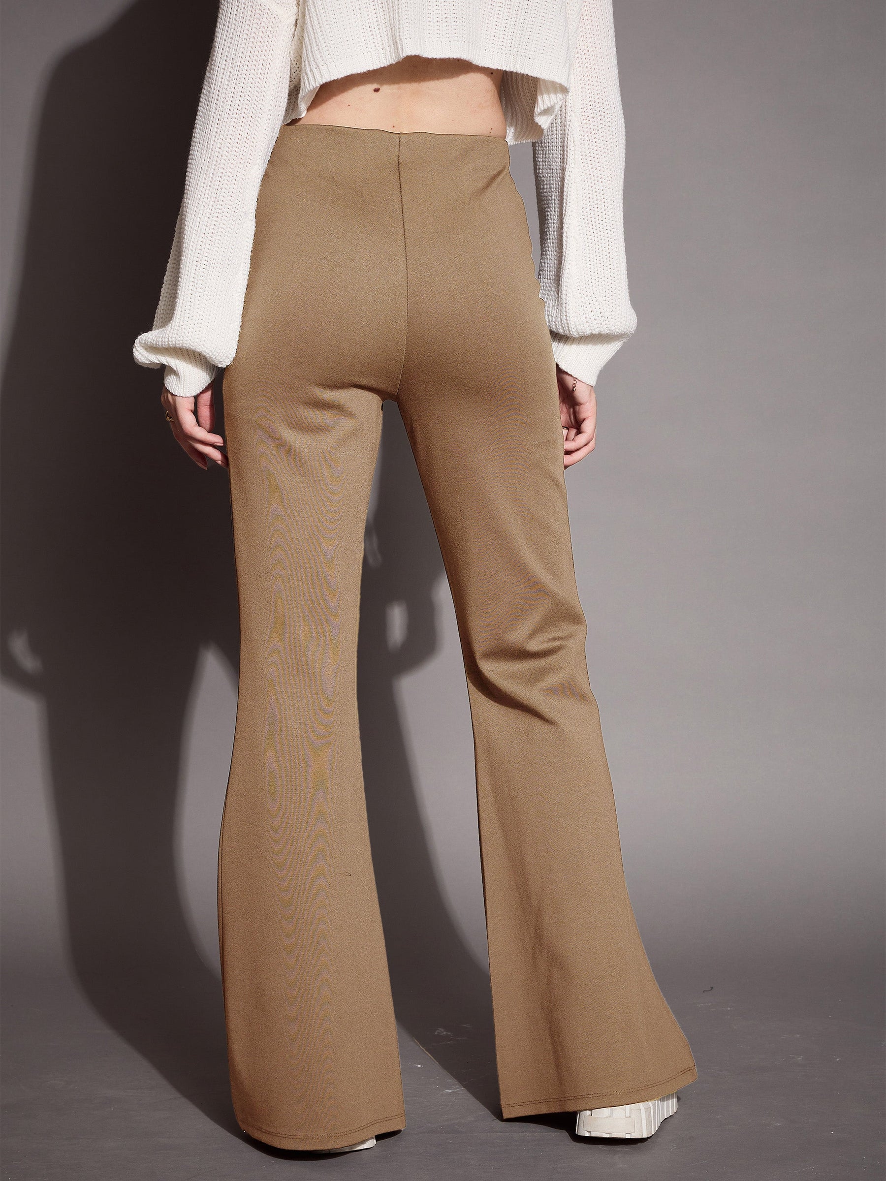 Brown Bootcut Flared High-Rise Trousers-SASSAFRAS BASICS