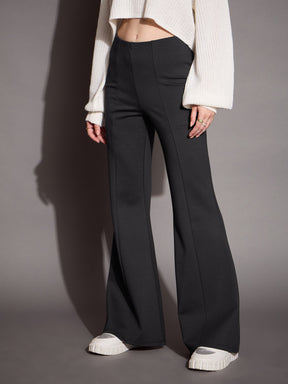 Grey Bootcut Flared High-Rise Trousers-SASSAFRAS BASICS