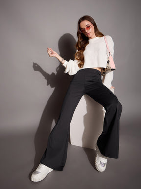 Grey Bootcut Flared High-Rise Trousers-SASSAFRAS BASICS